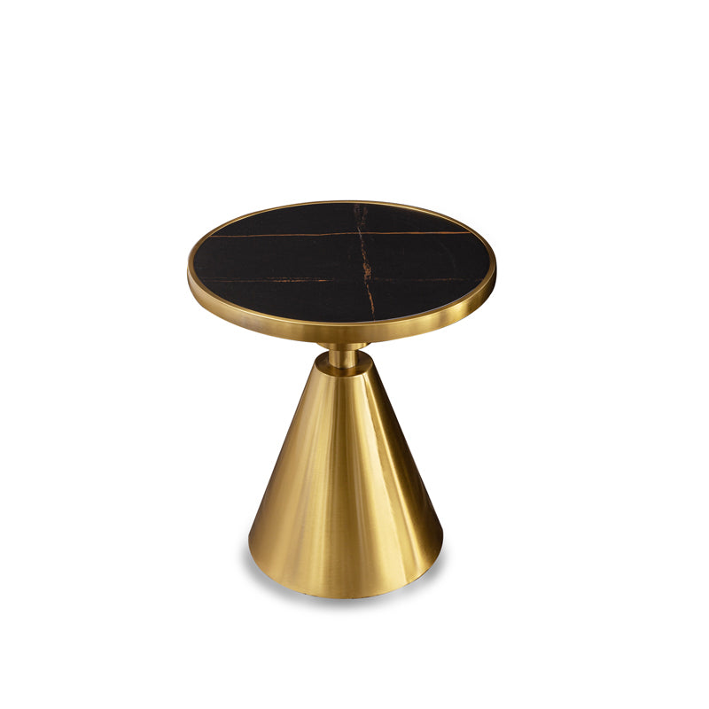 Marble Top Glossy End Table,21.6" Tall Round Pedestal End Table