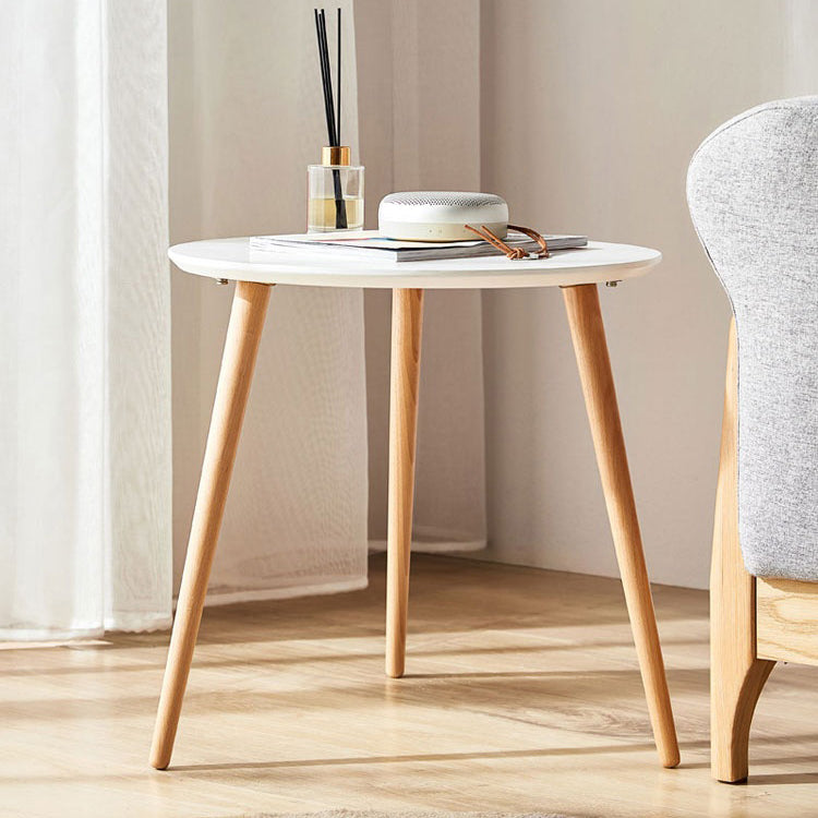 Modern Wood Round Side Table 4 Legs End Table in Natural/White