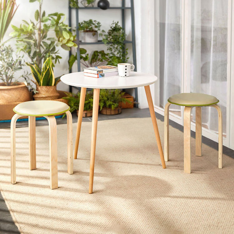 Modern Wood Round Side Table 4 Legs End Table in Natural/White