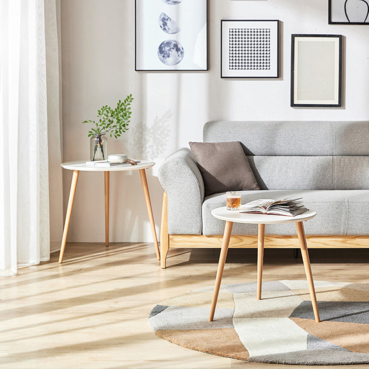 Modern Wood Round Side Table 4 Legs End Table in Natural/White