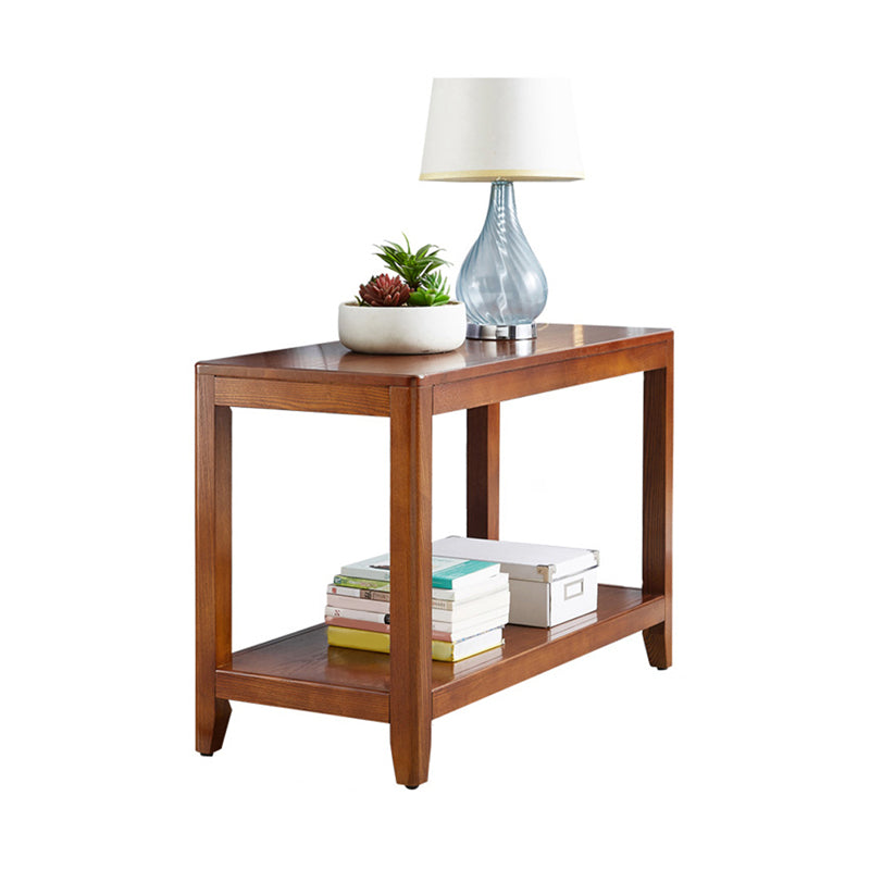 Modern Square 23.62"Tall Oak 4 Legs End Table with Shelf for Living Room