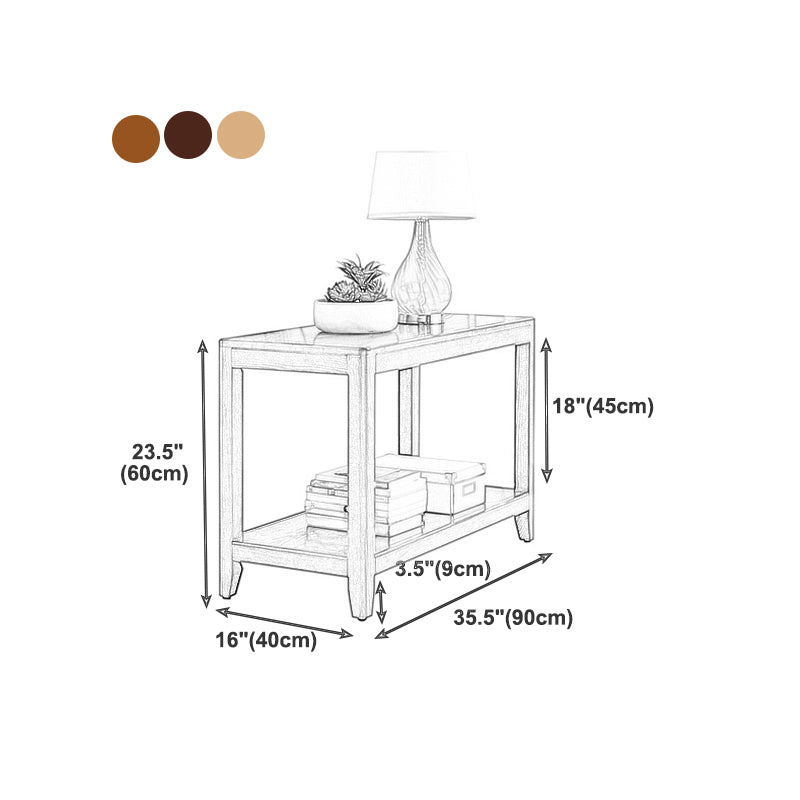 Modern Square 23.62"Tall Oak 4 Legs End Table with Shelf for Living Room