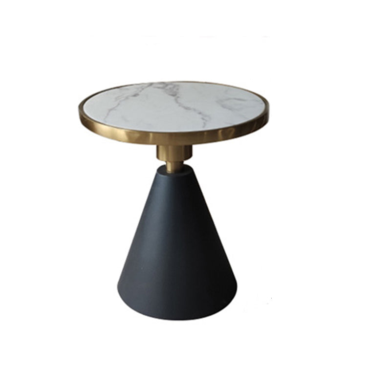 23" Tall Glam Round Marble Single Side End Table With Single Base