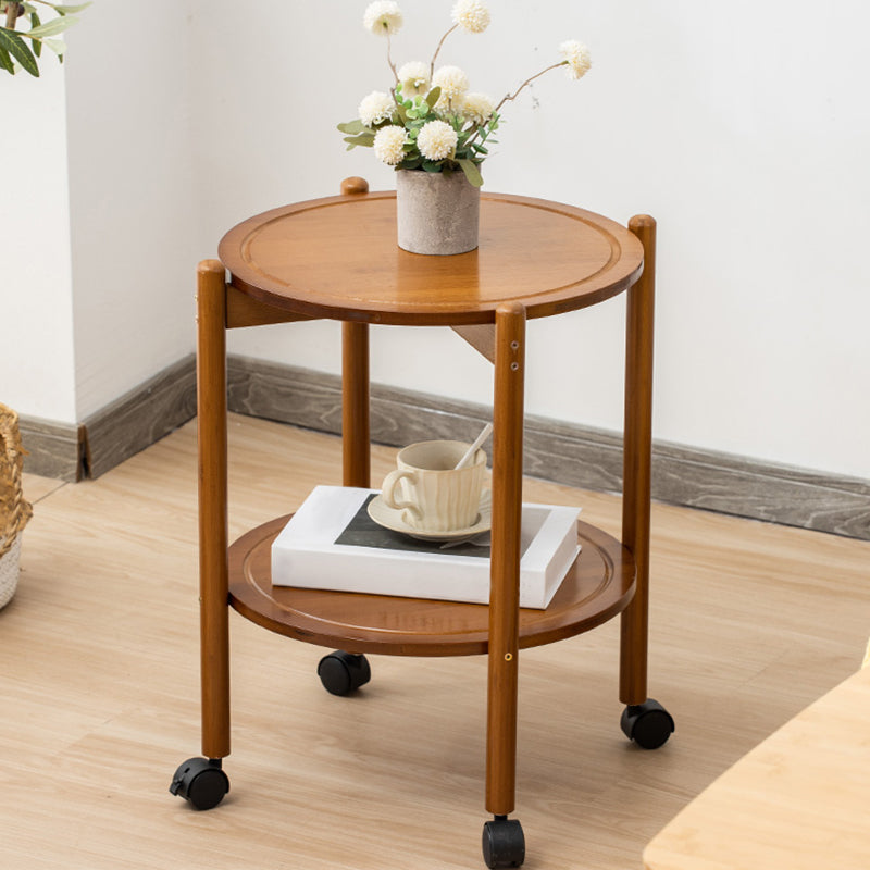 Modern Round Wood Side Table with 4 Legs and Storage for Living Room