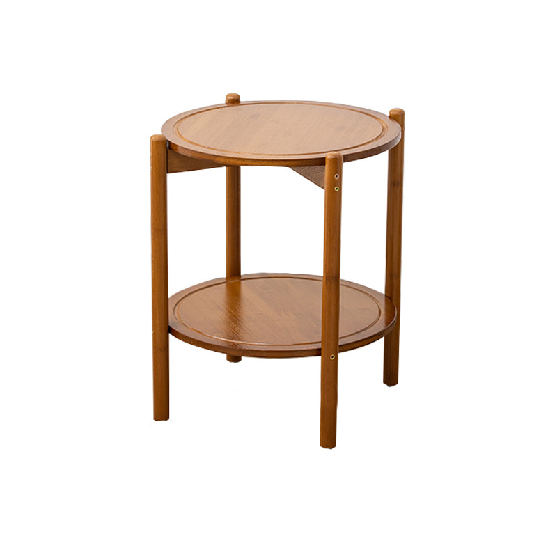 Modern Round Wood Side Table with 4 Legs and Storage for Living Room