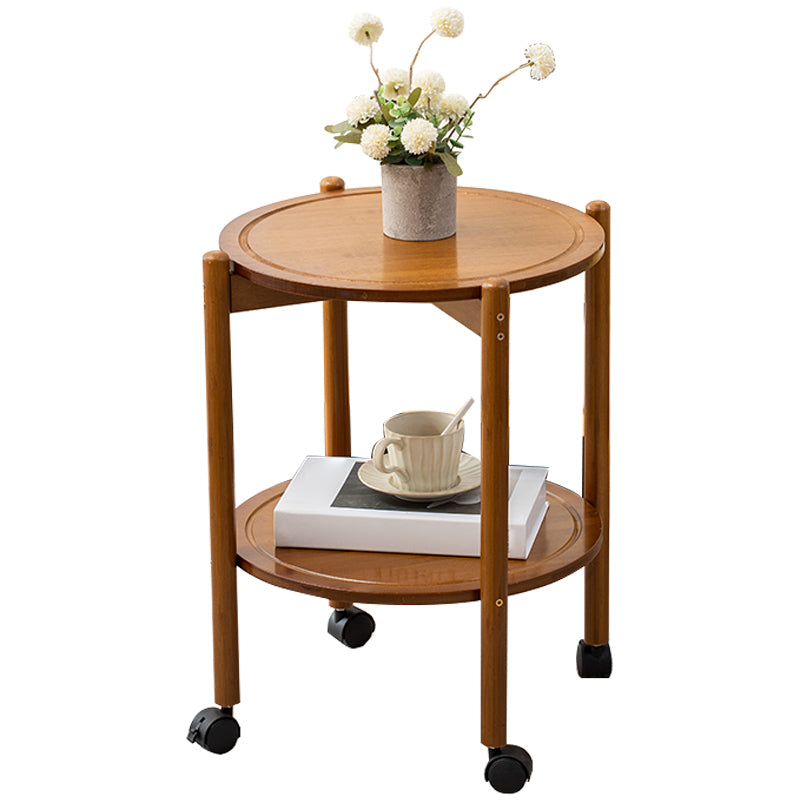 Modern Round Wood Side Table with 4 Legs and Storage for Living Room