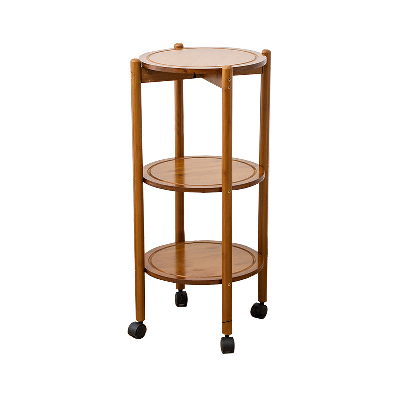 Modern Round Wood Side Table with 4 Legs and Storage for Living Room