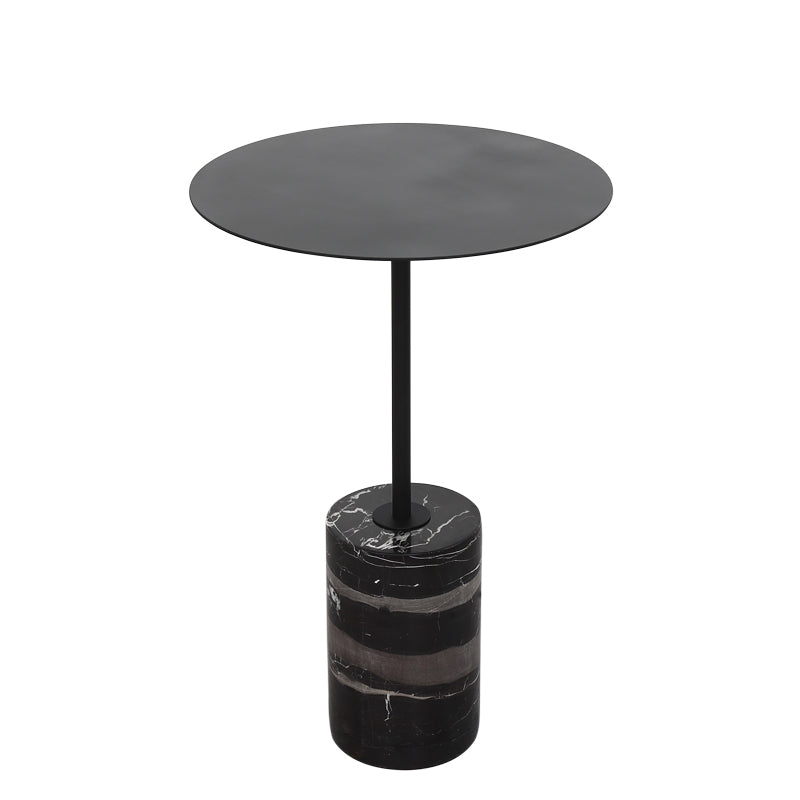 Iron and Marble End Table 11.8" Tall Mid-Century Round Drum Side Table