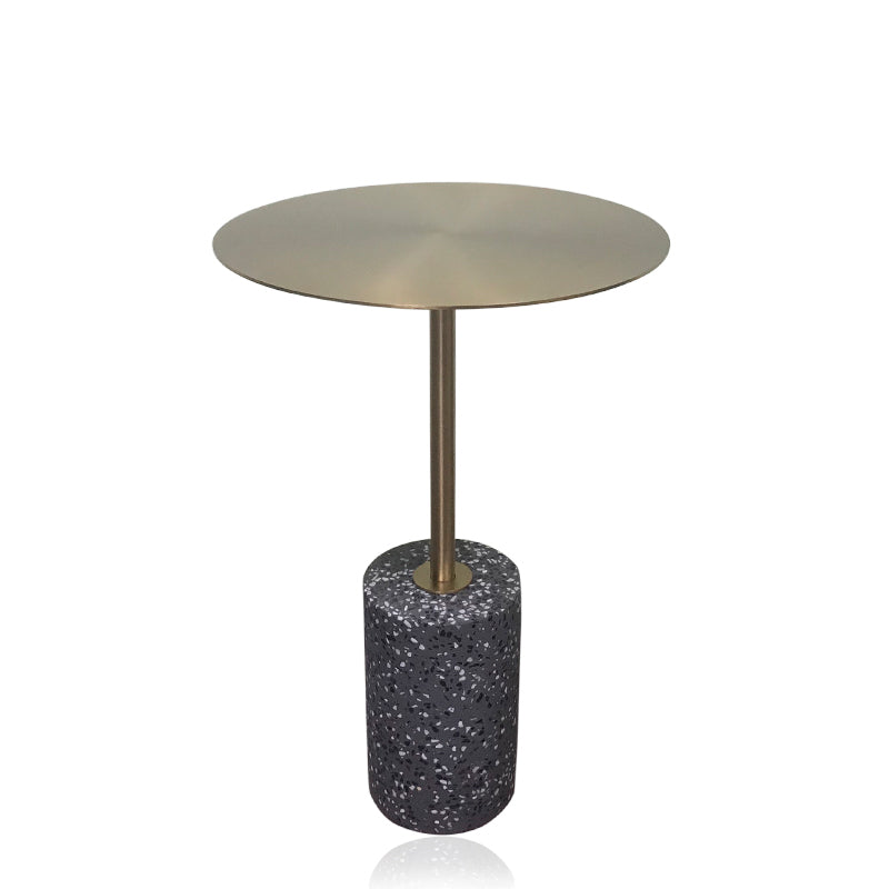 Iron and Marble End Table 11.8" Tall Mid-Century Round Drum Side Table