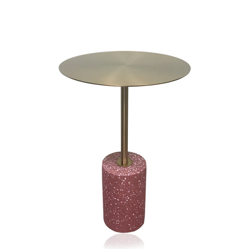 Iron and Marble End Table 11.8" Tall Mid-Century Round Drum Side Table