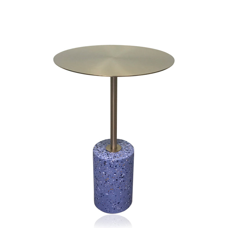 Iron and Marble End Table 11.8" Tall Mid-Century Round Drum Side Table