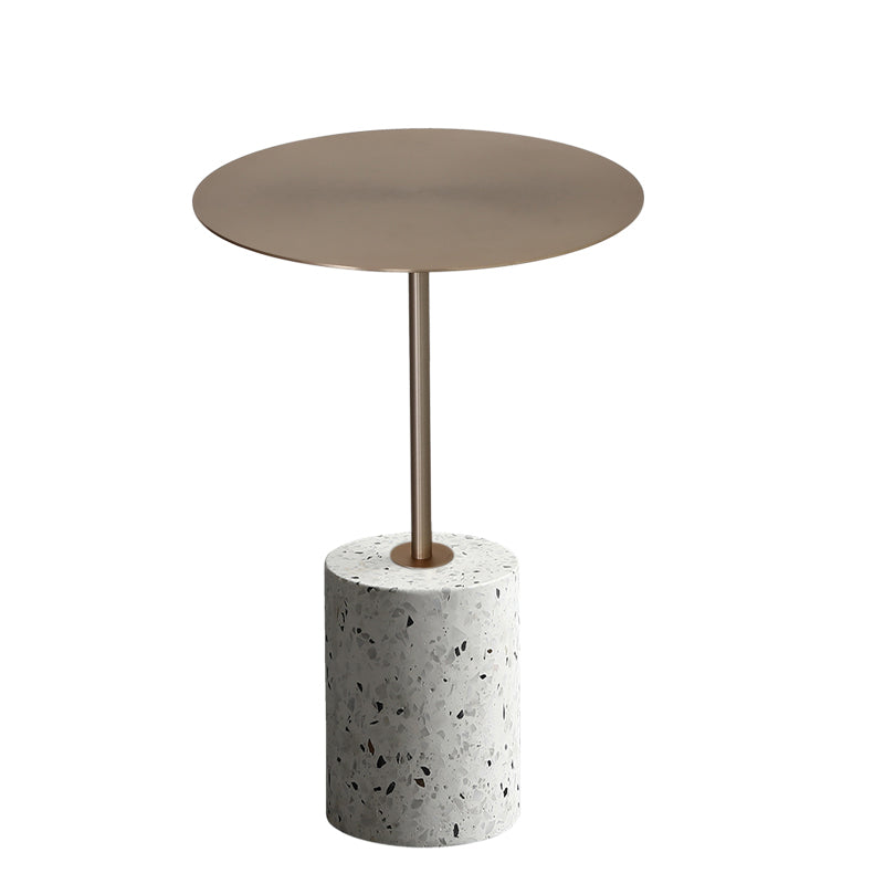 Iron and Marble End Table 11.8" Tall Mid-Century Round Drum Side Table