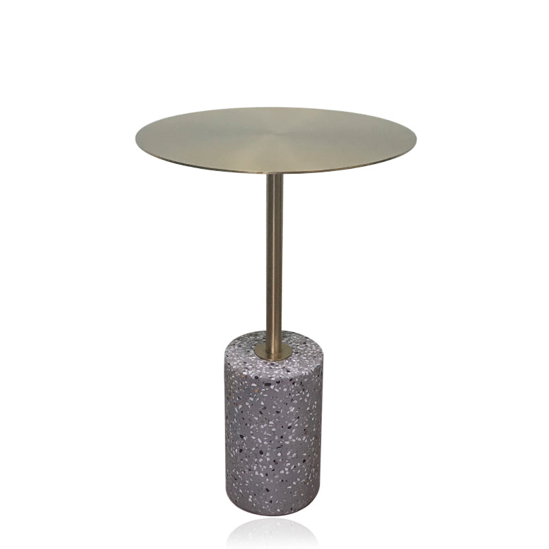 Iron and Marble End Table 11.8" Tall Mid-Century Round Drum Side Table