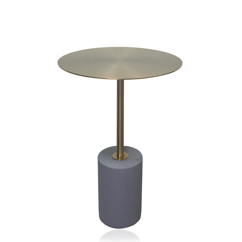 Iron and Marble End Table 11.8" Tall Mid-Century Round Drum Side Table