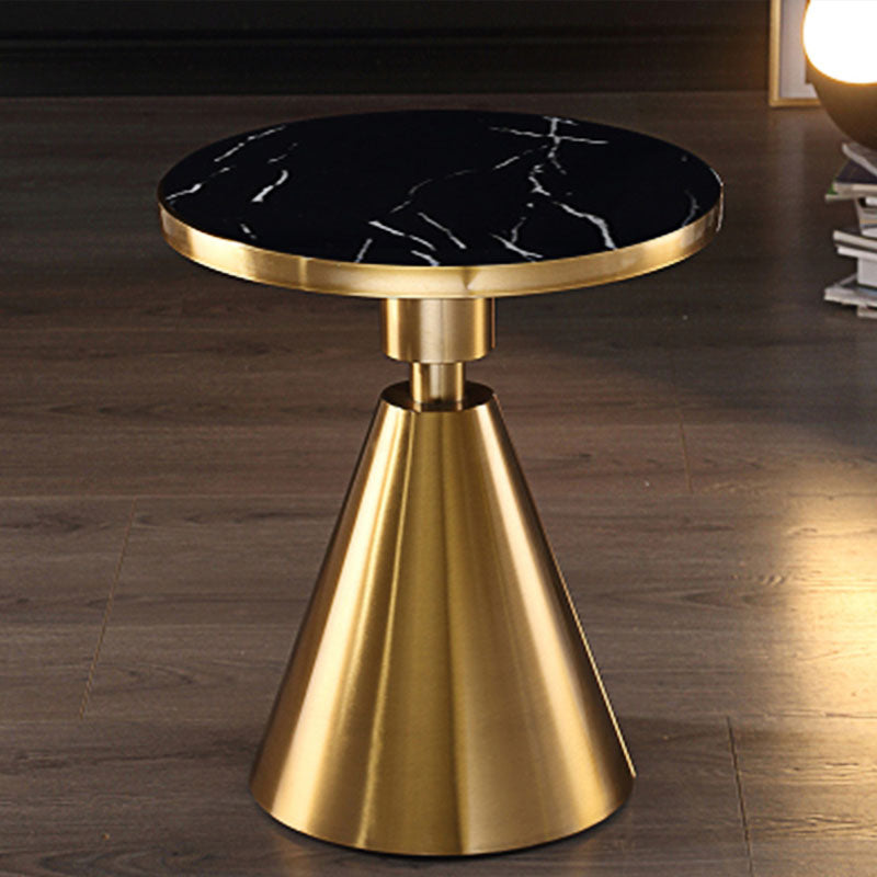 22" Tall Glam Round Marble Single Side End Table With Single Base