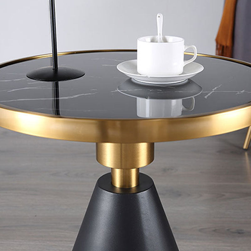 22" Tall Glam Round Marble Single Side End Table With Single Base