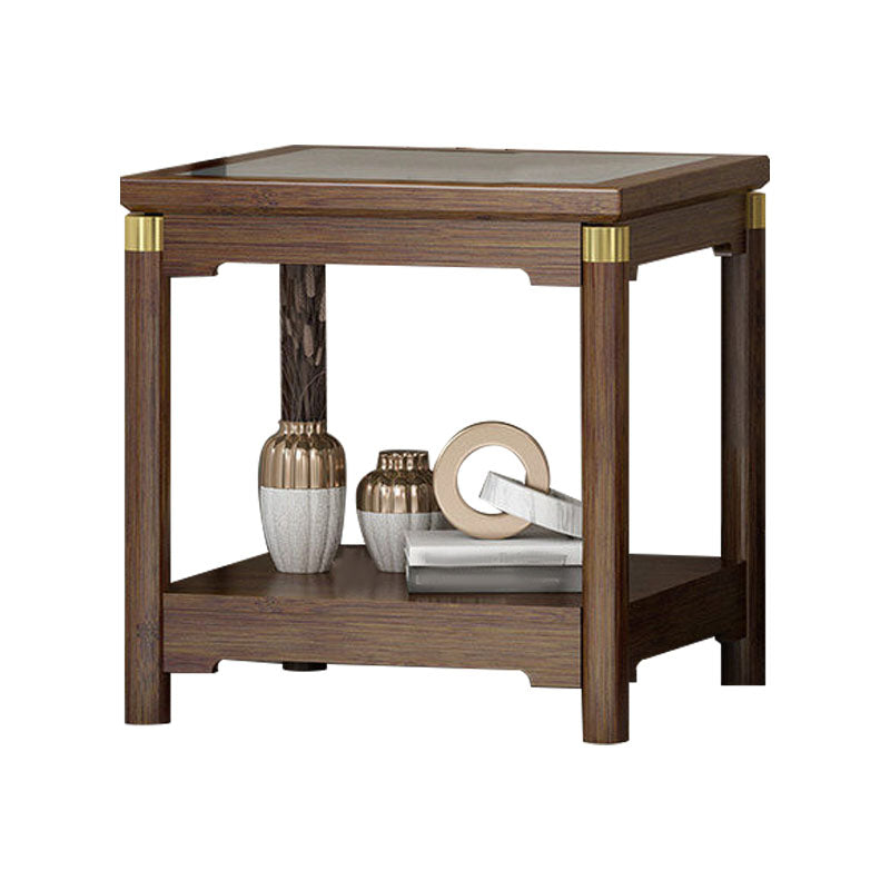 Traditional Square Wooden Sofa Side Accent Table with Storage and Shelf