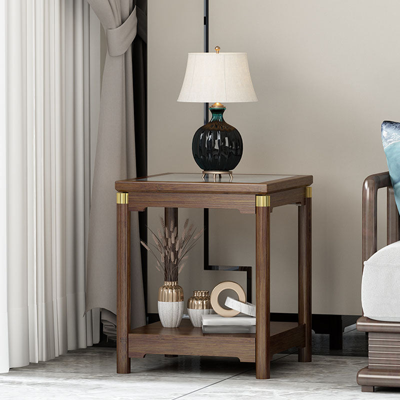 Traditional Square Wooden Sofa Side Accent Table with Storage and Shelf