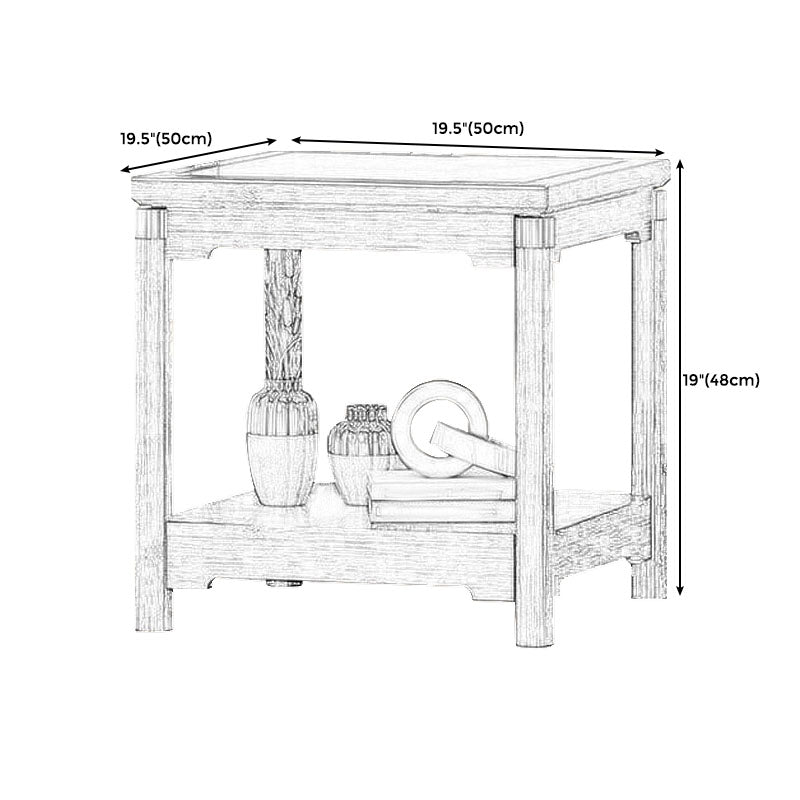 Traditional Square Wooden Sofa Side Accent Table with Storage and Shelf