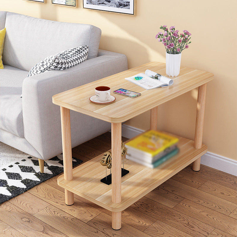 Nordic style Wood Side Table with Shelves Sofa End Table for Living Room