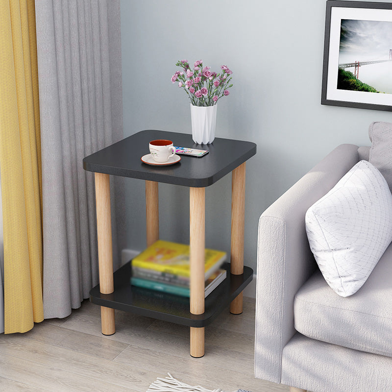 Nordic style Wood Side Table with Shelves Sofa End Table for Living Room