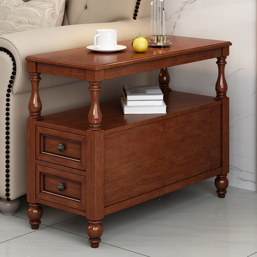 4 Legs Side Table Modern Wood Gold 2-Drawer Side End Snack Table