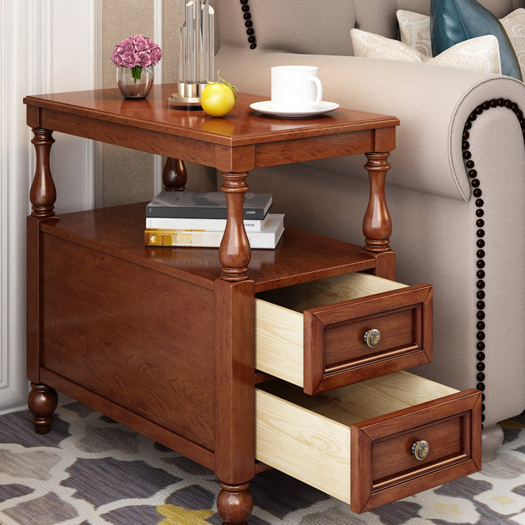 4 Legs Side Table Modern Wood Gold 2-Drawer Side End Snack Table