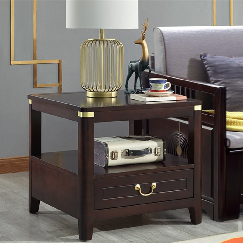 Square Accent Side Table Solid Wood Four-Leg Sofa Side Accent Table