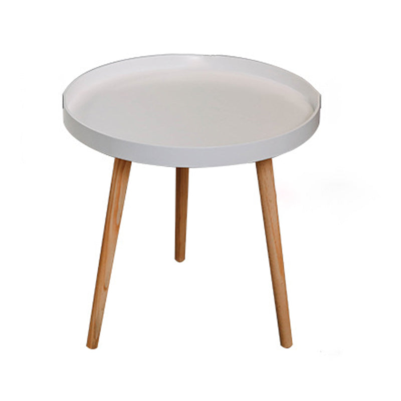 White Round Accent Side Table Solid Wood Abstract Side End Table