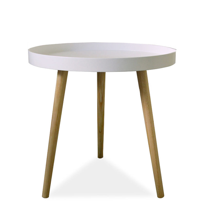 White Round Accent Side Table Solid Wood Abstract Side End Table