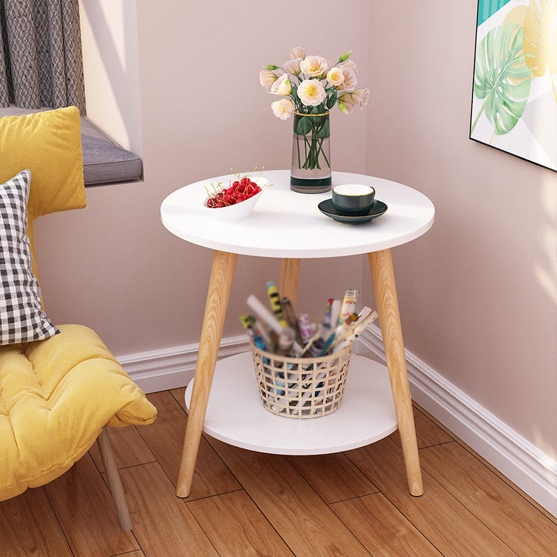 Contemporary Wooden Round Side Table Three Wooden Legs End Table