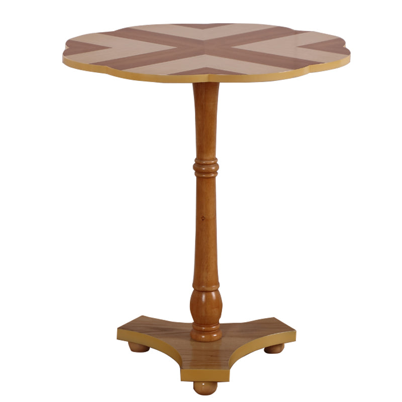 Brown Solid Oak End Table, Round Gloss Contemporary Side Table