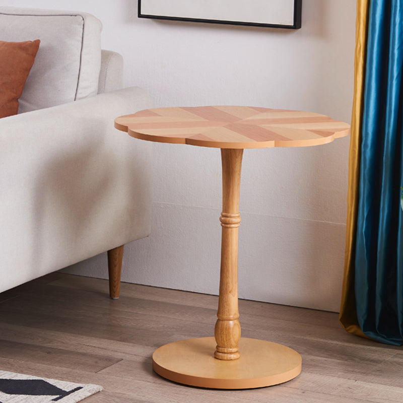 Brown Solid Oak End Table, Round Gloss Contemporary Side Table