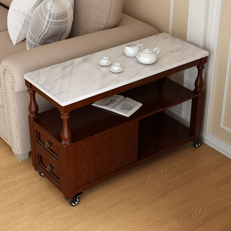 Rectangular Side Table Traditional Glossy End Table with Drawer and Shelf