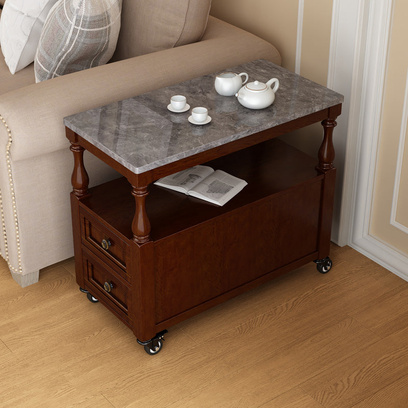 Rectangular Side Table Traditional Glossy End Table with Drawer and Shelf