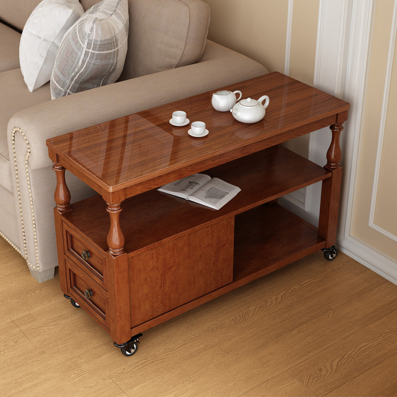 Rectangular Side Table Traditional Glossy End Table with Drawer and Shelf