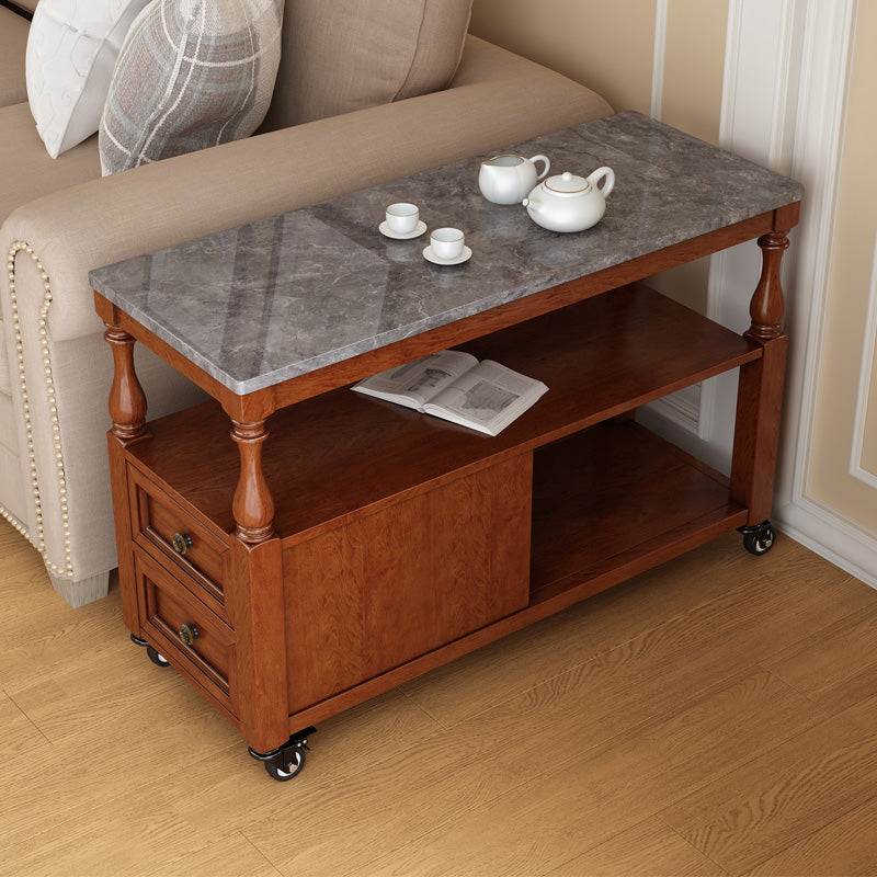 Rectangular Side Table Traditional Glossy End Table with Drawer and Shelf