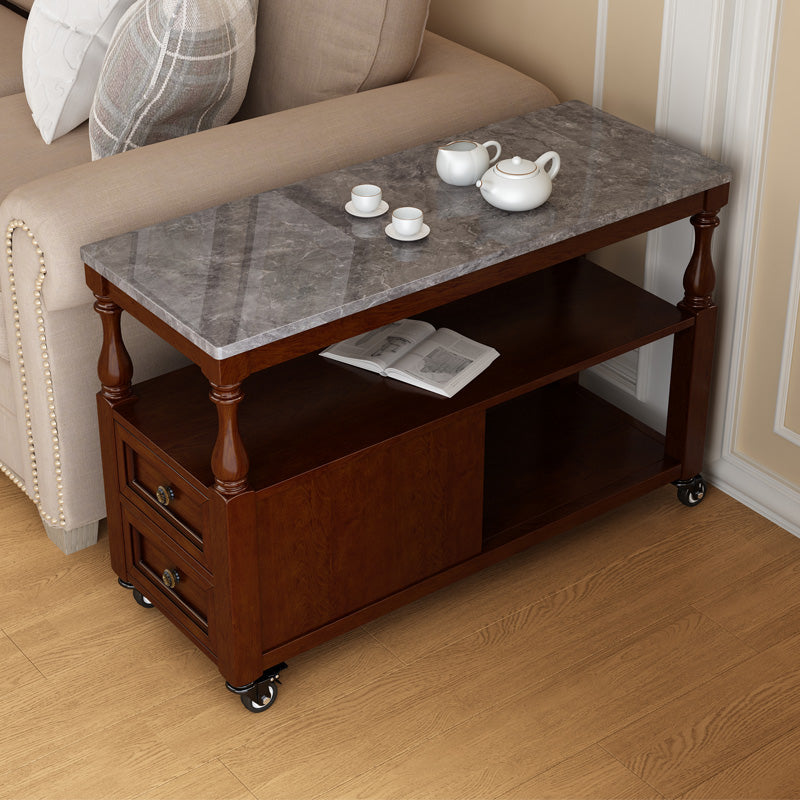 Rectangular Side Table Traditional Glossy End Table with Drawer and Shelf