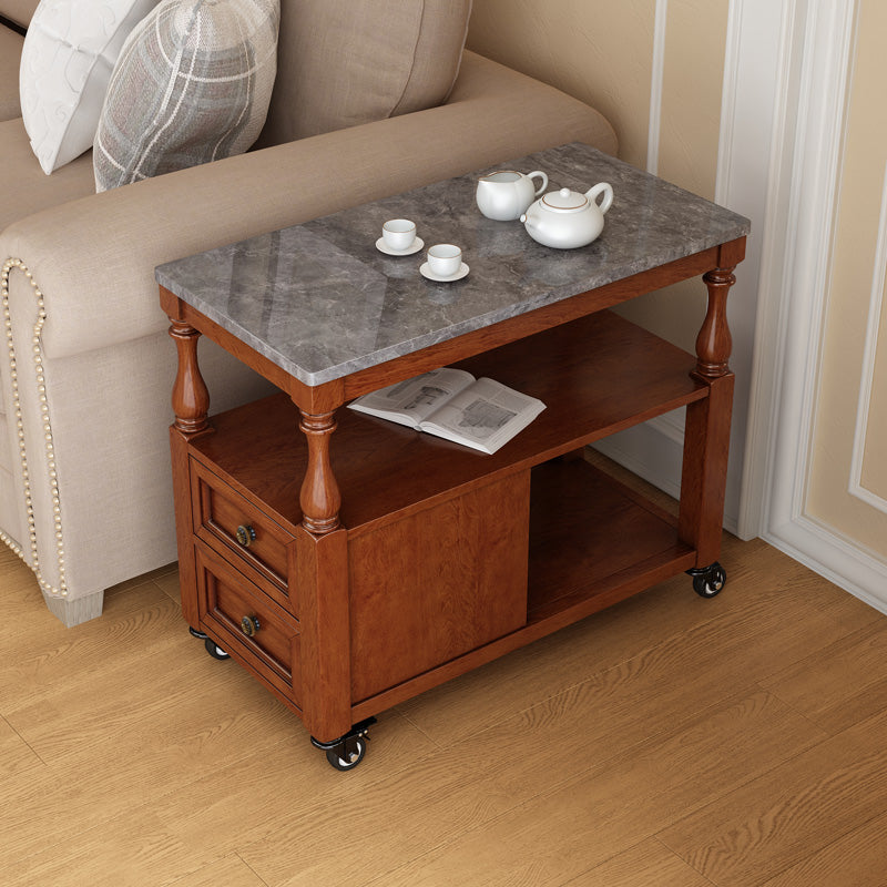 Rectangular Side Table Traditional Glossy End Table with Drawer and Shelf