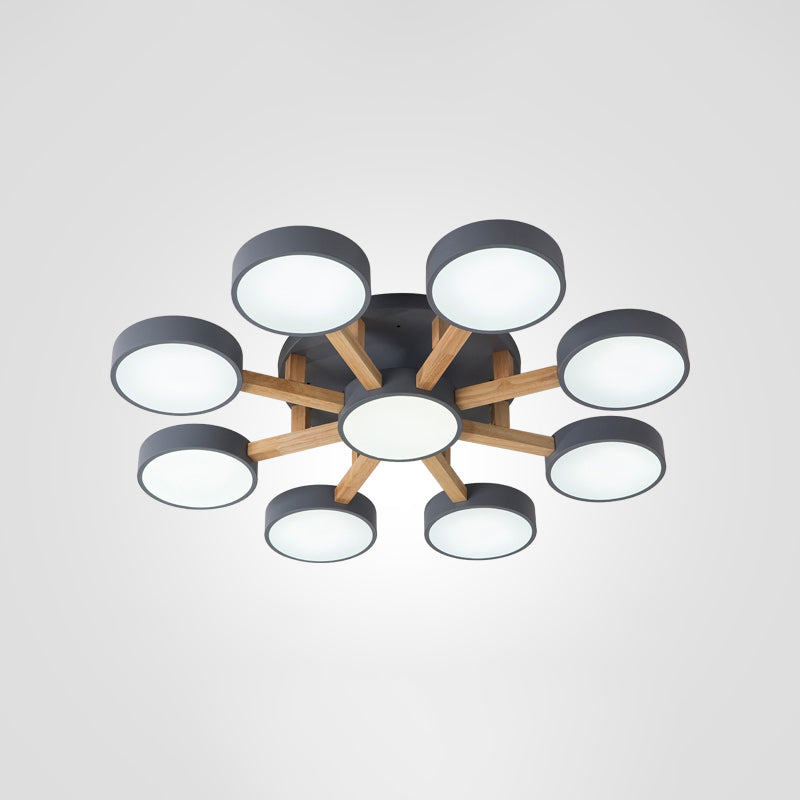 Nordic Round Ceiling Light Wood Macaron LED Flush Mount Light for Living Room