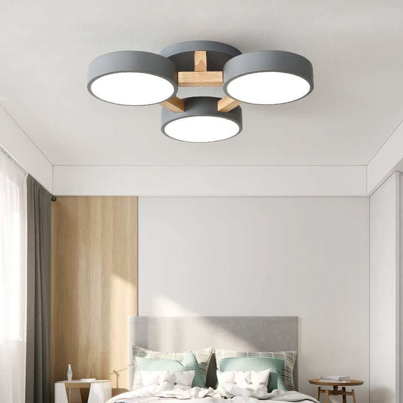 Nordic Round Ceiling Light Wood Macaron LED Flush Mount Light for Living Room