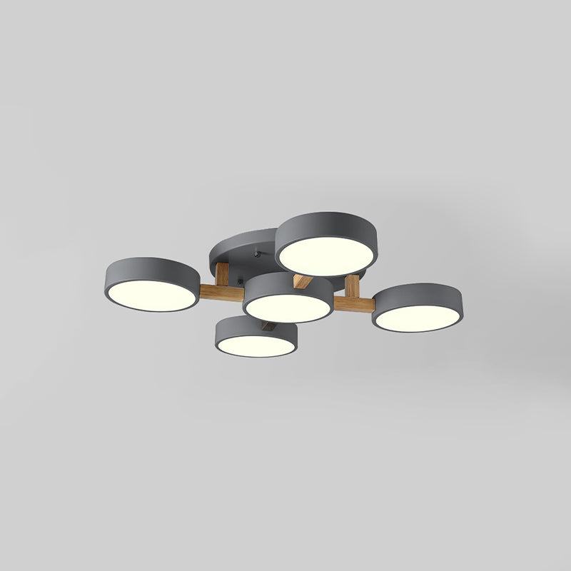 Nordic Round Ceiling Light Wood Macaron LED Flush Mount Light for Living Room