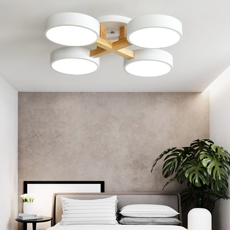 Nordic Round Ceiling Light Wood Macaron LED Flush Mount Light for Living Room
