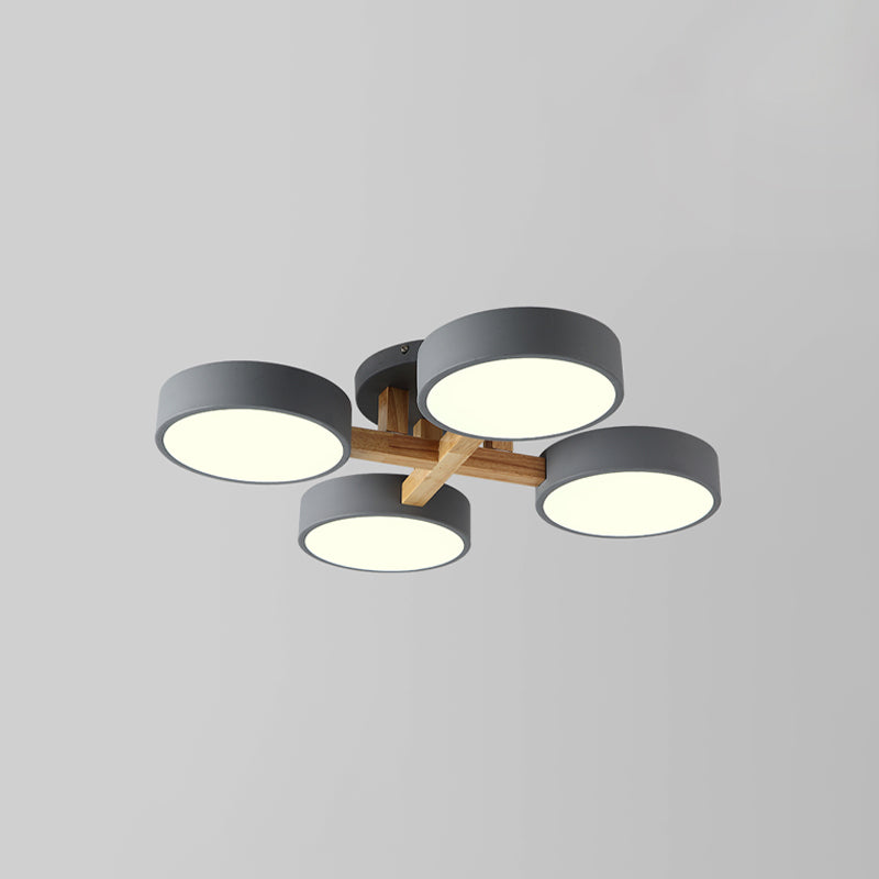 Nordic Round Ceiling Light Wood Macaron LED Flush Mount Light for Living Room