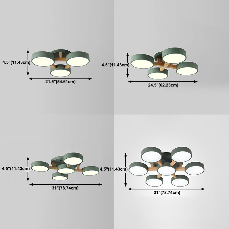 Nordic Round Ceiling Light Wood Macaron LED Flush Mount Light for Living Room