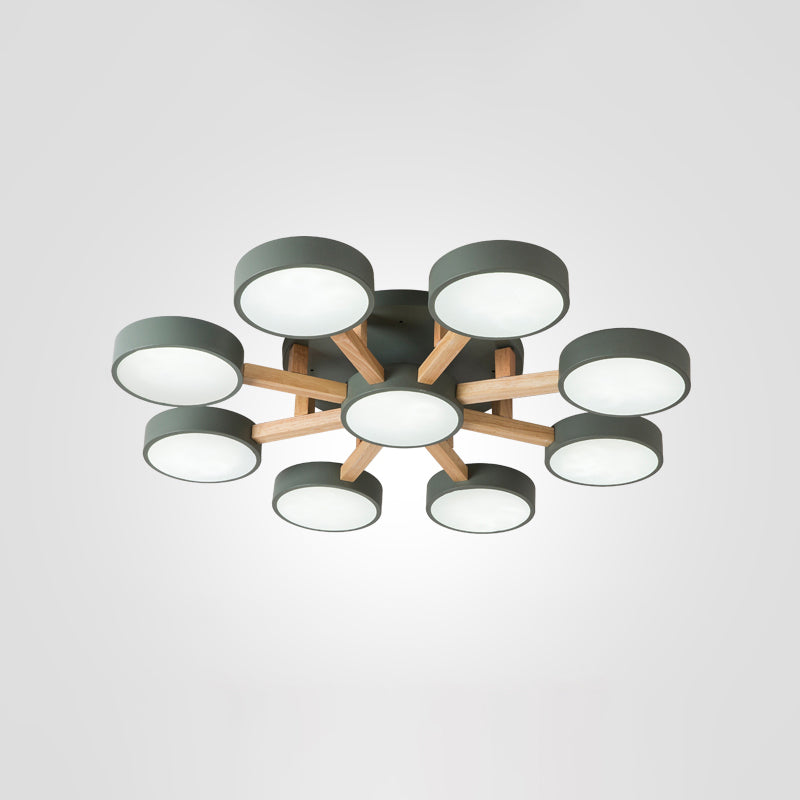 Nordic Round Ceiling Light Wood Macaron LED Flush Mount Light for Living Room