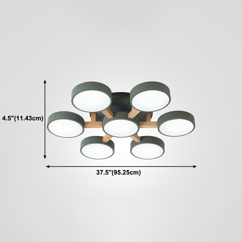 Nordic Round Ceiling Light Wood Macaron LED Flush Mount Light for Living Room