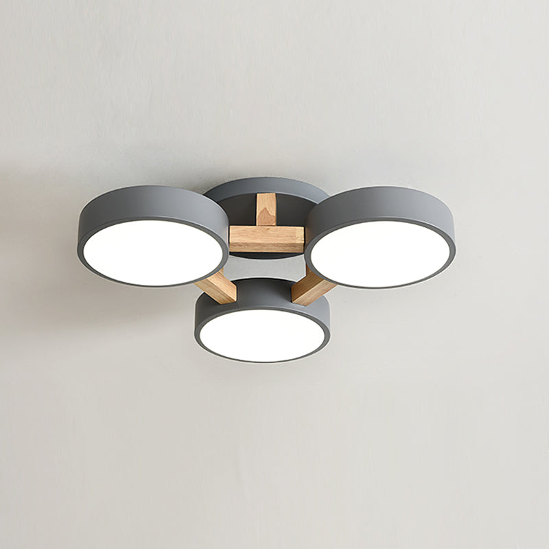 Nordic Round Ceiling Light Wood Macaron LED Flush Mount Light for Living Room