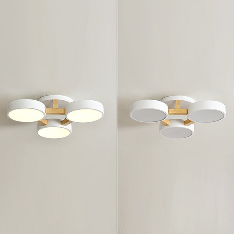 Nordic Round Ceiling Light Wood Macaron LED Flush Mount Light for Living Room