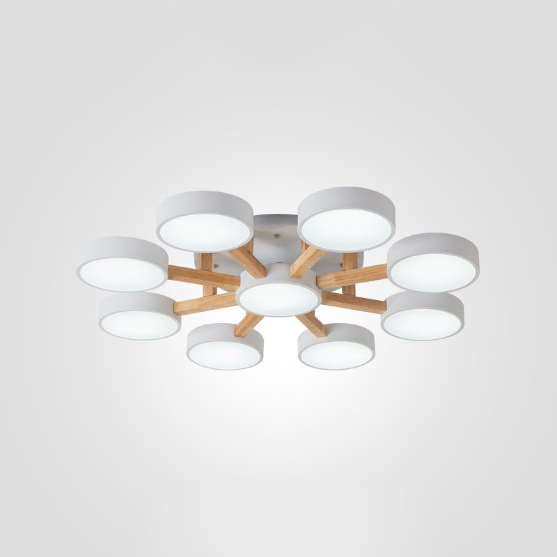 Nordic Round Ceiling Light Wood Macaron LED Flush Mount Light for Living Room